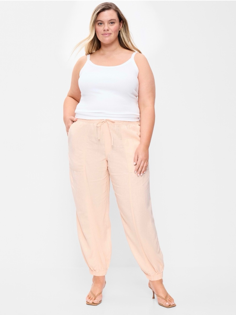 NWT Old Navy Linen-Blend Cinched Ankle Pants XXL Tall Peach Gelato